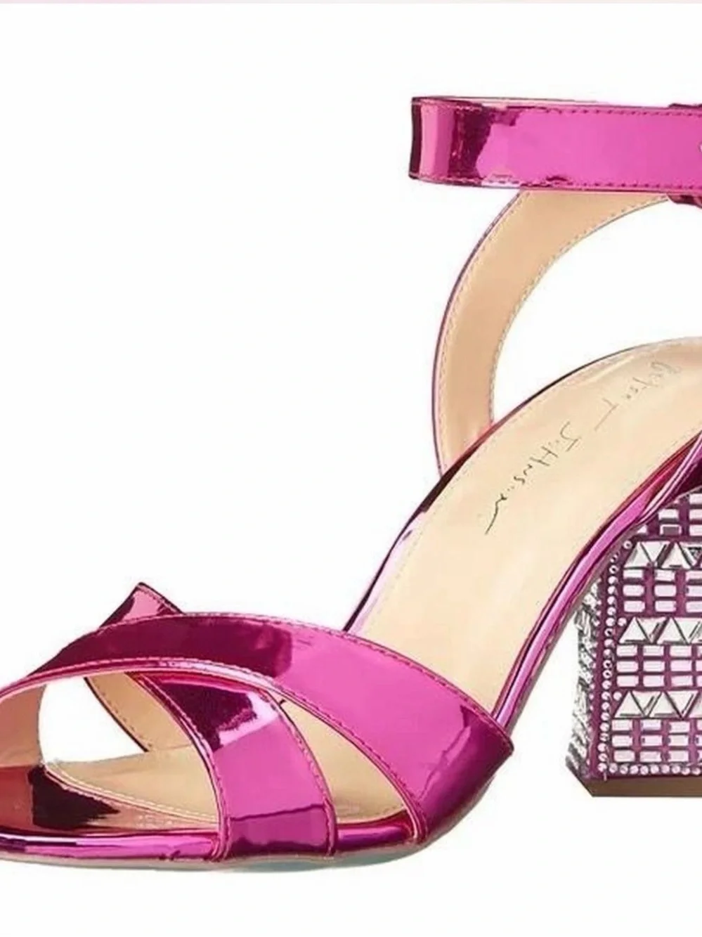 New 💖 Betsey Johnson. Size 7.5. Fuchsia Block-Heel Sandals with Crystal Detail - Picture 6 of 6